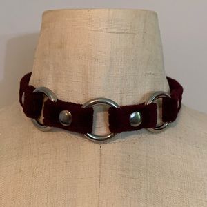 Burgundy Velvet Triple O Ring Choker